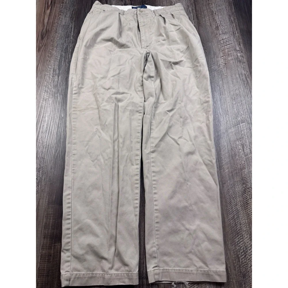 Polo Ralph Lauren Andrew Pant Mens 33x32 Tan Khaki Pleated Cotton Chinos 0493